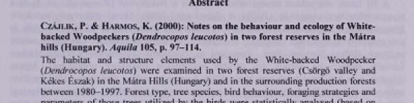 Etológiai és ökológiai vizsgálatok a fehérhátú harkály ...